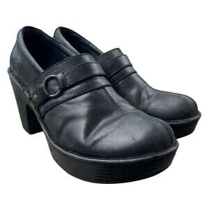 Born Black Leather Heeled Clogs Booties Size 8.5 Women’s Comfort Slip-On Mules
